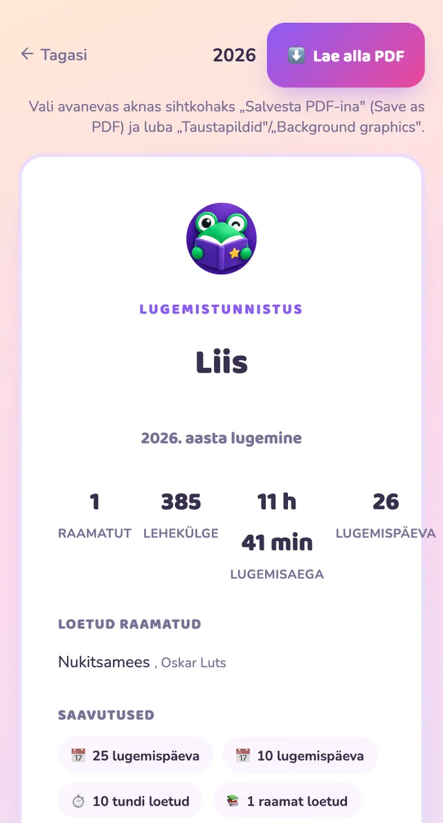 Aastane lugemistunnistus